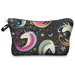 Black Unicorn Pattern Polyester Waterpoof Makeup Storage Bag, Multi-functional Travel Toilet Bag, Clutch Bag with Zipper for Women, Black, 22x13.5cm