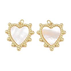 Настоящее золото 18K Естественно оболочки сердца подвески, с латунными оправами и соединительными кольцами, без свинца и без кадмия, долговечный, стойки покрытие, цвет морской раковины, реальный 18 k позолоченный, 25.5x24.5x2.5 мм, отверстие : 3.4 мм