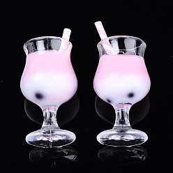 Pink Plastic Goblet Pendants, Imitaion Bubble Milk Tea Charms, with Epoxy Resin and Polymer Clay inside, Two Tone, Pink, 31~39x16mm, Hole: 1.8mm