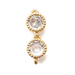 Прозрачный Шармы-соединители из латуни с паве из кубического циркония, двойные плоские круглые звенья, золотые, прозрачные, 16x6x3 мм, отверстие : 0.9 мм