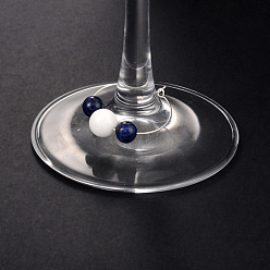 Lapislázuli Naturales lapis lazuli encantos de vidrio de vino, con copa de vino de latón encanto anillos pendientes de aro, el color plateado de plata, 30 mm