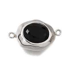 Negro 304 Colgantes conectores de acero inoxidable y circonita cúbica, enlaces ovales, facetados, color acero inoxidable, negro, 17x10x6 mm, agujero: 1 mm