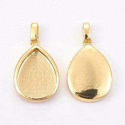 Золотой Сеттинги для кулона (кабошонов), латунь , чашки безель с краями, долговечный, слеза, золотые, лоток : 16x12 мм, 21x14x4 мм, отверстие : 1.8x2.5 мм
