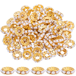 Золотой Бусины разделители из сплава , с пластмассовой жемчужиной abs, большое отверстие шарик, плоско-круглые, золотые, 11.5x4 мм, отверстие : 4 мм