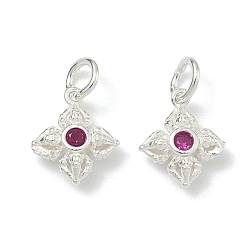 Серебро Буддийский 925 серебряный кулон в виде креста дордже-ваджра со стеклянными подвесками из стерлингового серебра, темно-розовыми, полый, серебряные, 10x8x3.5 мм, Перейти кольцо: 4.5x0.7 мм, 3 мм внутренним диаметром