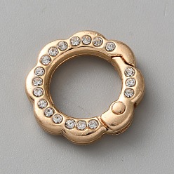 Light Gold Пружинные кольца из цинкового сплава, с акриловыми стразами, цветок, золотой свет, 20.5x21x5 мм, отверстие : 13 мм