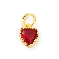 Темно-Красный Латунные микро проложить кубического циркония подвески, сердце прелести, стойки покрытие, долговечный, с целью перехода в кольце, темно-красный, 9x7x3.5 мм