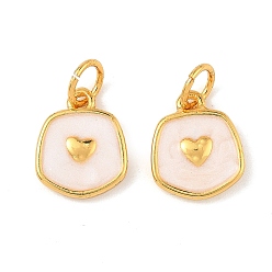 Белый Латунь эмаль подвески, сердце прелести, долговечный, без свинца и без кадмия, реальный 24 k позолоченный, с целью перехода в кольце, белые, 11x9x2 мм, отверстие : 3 мм