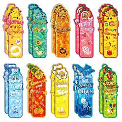 Mixed Color 20 Sheets Laser Cute Paper Bookmark, Waterproof Bookmarks for Booklover, Rectangle with Food Pattern, Mixed Color, 125x42~46x0.4mm