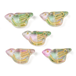 Темный Морско-зеленый Гальванопокрытие и стеклянные бусины с золотым металлическим плетением, птица, темно-зеленый, 10x19.5x7 мм, отверстие : 1 мм