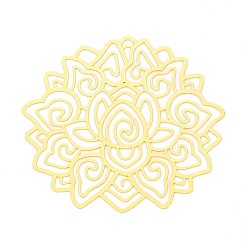 Настоящее золото 18K Латунные кабошоны, гравированные металлические украшения, без кадмия, без никеля и без свинца, цветок, реальный 18 k позолоченный, 56.5~57x62x0.3 мм