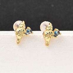 Shell Shape Латунь серьги, со стеклом 316 штифты из хирургической нержавеющей стали, без никеля , реальный 18 k позолоченный, формы раковины, 9.5x7 мм