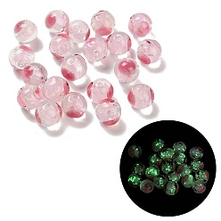 Pink Бусины лэмпворк , светящиеся бусы, круглые с сердцем, светится в темноте, розовые, 10 мм, отверстие : 1.8 мм