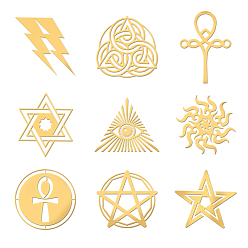 Mixed Shapes Никелевые декоративные наклейки, наполнитель из металлической смолы, Наполнитель из эпоксидной смолы и УФ-смолы, золотые, разнообразные, 40x40 мм, 9 шт / комплект