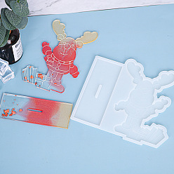 White Christmas Reindeer/Stag Silicone Molds, Resin Casting Molds, For UV Resin, Epoxy Resin Jewelry Making, White, 162x177x6mm, Inner Diameter: 154x110mm and 130x50mm, Hole: 27x4.5mm