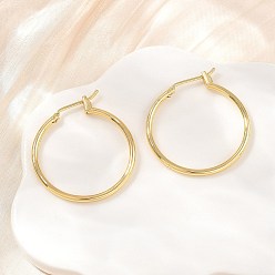 Настоящее золото 18K Круглые серьги-кольца из латуни, стойки покрытие, реальный 18 k позолоченный, 27.5x25x1.5 мм