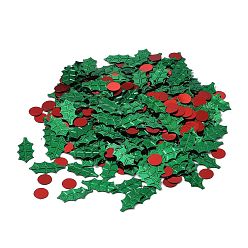 Green Plastic Table Scatter Confetti, for Christmas Party Decorations, Leaf & Red Flat Round, Green, 6.5~16.3x6.5~8x0.25~0.5mm