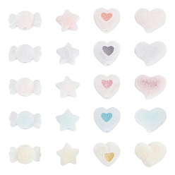 Mixed Color 40Pcs 20 Style Flocky Acrylic Beads, Bead in Bead, Mixed Shapes, Mixed Color, 2pcs/style