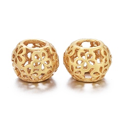 Matte Gold Color Brass European Beads, Large Hole Beads, Long-Lasting Plated, Hollow, Rondelle, Matte Gold Color, 11x8mm, Hole: 5mm