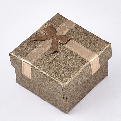 Mixed Color Cardboard Ring Boxes, with Yarn Bowknot and Sponge Inside, Square, Mixed Color, 5.1x5.1x3.5cm, Inner Size: 4.4x4.5cm