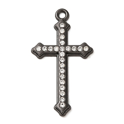 Black Alloy with Rhinestone Pendants, Cross Charms, Black, 44x24x3mm, Hole: 2.3mm