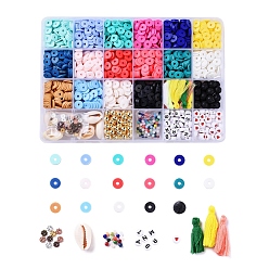 Gemischte Farbe Diy Schmuck-Sets, mit Acryl-Perlen, natürliche Lavasteinperlen, Baumwollfaden Quasten Anhänger, Muschel perlen, Aluminium Zwischen perlen, handgemachte Polymer Clay heishi Perlen, synthetische Hämatitperlen und Glasperlen, Gemischte Farbe