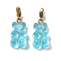 Голубой Подвесные украшения из смолы в виде медведя, 304 украшения из нержавеющей стали с застежкой-клешней в виде лобстера, ионное покрытие (ip), реальный 14 k позолоченный, голубой, 30.5 мм