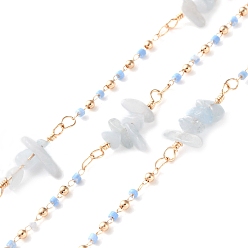 Амазонит Латунные соединительные цепи ручной работы, с натуральным амазонитовым чипом для изготовления ожерелий и браслетов, долговечный, пайки, с катушкой, золотые, ссылка: 20x3 mm, около 16.40 футов (5 м) / рулон