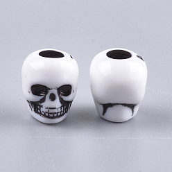 White Craft Style Acrylic Beads, Skull, White, 10x9x10mm, Hole: 3.5~4mm, about 800pcs/500g