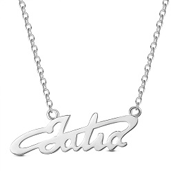 Platinum 925 Sterling Silver Pendant Necklaces, with Cable Chains, Word, Platinum, 15 inch(38cm)