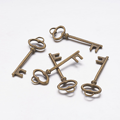 Antique Bronze Tibetan Style Alloy Pendants, Skeleton Key, Cadmium Free & Nickel Free & Lead Free, Antique Bronze, 40x14x3.5mm, Hole: 4mm