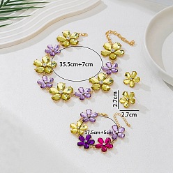 (52) Непрозрачная лаванда Наборы сережек-гвоздиков из сплава стекла в форме цветка, браслетов и колье., разноцветные, 355 мм