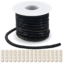Noir 5 mètres de cordons en caoutchouc synthétique ornés de strass, avec 20pcs connecteurs de boucle de lacet en alliage de colonne, platine, noir, 3.5mm