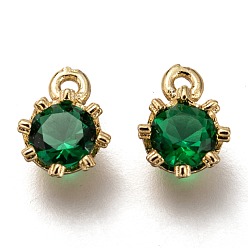 Green Brass Micro Pave Cubic Zirconia Charms, Flower, Golden, Green, 9x6.5x4mm, Hole: 1.2mm