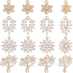 Light Gold 16 шт. 4 стиль стойка покрытие латунь микро паве прозрачные кубические цирконии подвески, долговечный, без кадмия и без свинца, цветок и листья, золотой свет, 4 шт / стиль