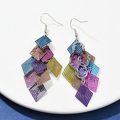 Темно-Фиолетовый 430 серьги-подвески в форме ромба из нержавеющей стали, с железными крюками серьги, платина, темно-фиолетовый, 82 мм