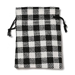 Negro Bolsas de cordón de arpillera de imitación de tela, bolsas de almacenamiento de regalo de tartán, Rectángulo, negro, 140x100x8 mm