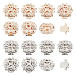 Mixed Color Brass Box Clasps, Multi-Strand Clasps, 4-Strands, 8 Holes, Long-Lasting Plated, Oval, Mixed Color, 26x26.5x5mm, Hole: 1.2mm, 2 colors, 8pcs/color, 16pcs