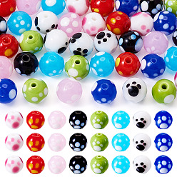 (52) Непрозрачная лаванда 40 шт 8 цвета бусины лэмпворк ручной работы, круглый с отпечатком лапы, разноцветные, 10.5x10 мм, отверстие : 1.8 мм, 5 шт / цвет