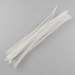 White Christmas Tinsel Decoration DIY Chenille Stem Metallic Tinsel Garland Craft Wire, White, 290x7mm