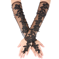 Черный 1 пара длинных перчаток без пальцев из полиэстерового кружева с цветочным узором, для свадебных принадлежностей невесты, чёрные, 507x145x2 мм