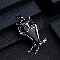 Обсидиан Природные обсидиана большие кулоны, сплав сова драгоценные камни амулеты, античное серебро, 57x30 мм