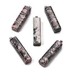 Родонит Естественно родонит большие кулоны, прямоугольные подвески 304 с защелками из нержавеющей стали, цвет нержавеющей стали, 52~53.5x12~13x12~13 мм, отверстие : 4.8x6.8 мм