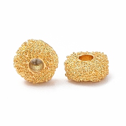Real 18K Gold Plated Brass Beads, Textured, Flat Round, Real 18K Gold Plated, 4.5x2mm, Hole: 1.5mm