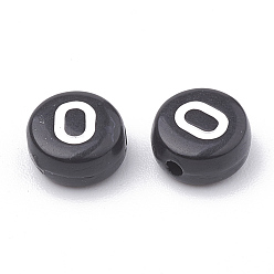 Letter O Непрозрачные акриловые бусины, горизонтальное отверстие, Алфавит стиле, плоско-круглые, letter.o, 7x4 мм, отверстие : 1.5 мм, Около 3700 шт / 500 г