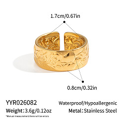 Chapado en Oro Real 18K 304 Anillos abiertos de acero inoxidable para mujer., hoja, real 18 k chapado en oro, 8 mm, diámetro interior: 17 mm