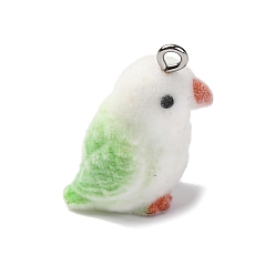 Весенне-зеленый Кулоны из флокированной смолы, с железной платиной петлей, сорока, весенний зеленый, 24x19x14 мм, отверстие : 2 мм