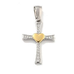 Золотой & Цвет Нержавеющей Стали Ионное покрытие (IP) 304 подвески из циркония из нержавеющей стали, крест очарование, золотые и нержавеющая сталь цвет, 23.5x16x2.5 мм, отверстие : 6x3.5 мм