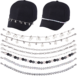 (52) Непрозрачная лаванда 8 шт. 8 стили акриловые бусины и полимерная глина, стразы, латунь и цепочки для бейсболок из нержавеющей стали, разноцветные, 273~295 мм, 1 шт / стиль