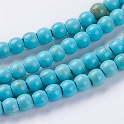 Deep Sky Blue Synthetic Turquoise Beads Strands, Round, Dyed & Heated, Deep Sky Blue, 4mm, Hole: 1mm, about 100pcs/strand, 13.78 inch(35cm)